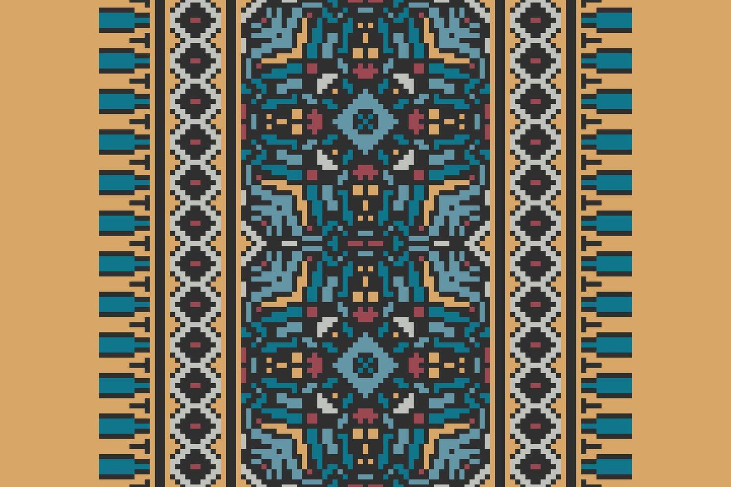 Fashion pattern Seamless Mughal architecture Motif embroidery, Pixel Ikat embroidery Design for Print indonesian batik motif embroidery native american kurta mughal design vector
