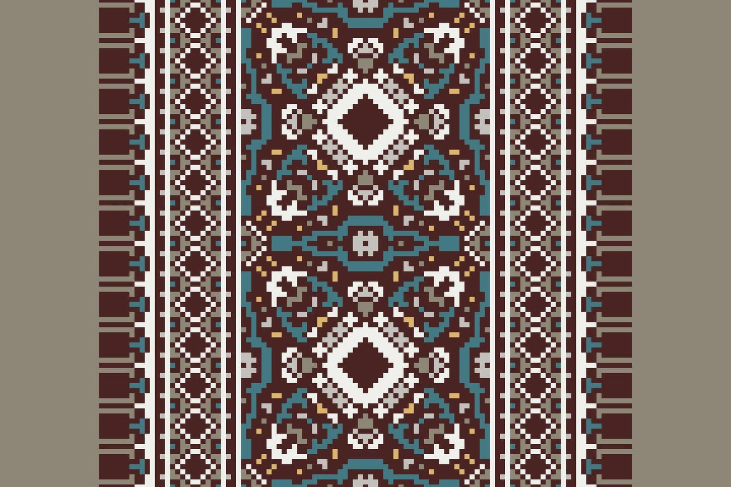 Fashion pattern Seamless Scandinavian pattern Motif embroidery, Pixel Ikat embroidery Design for Print endless arabesque cloth dupatta shawl bandana print silk kurta men vector
