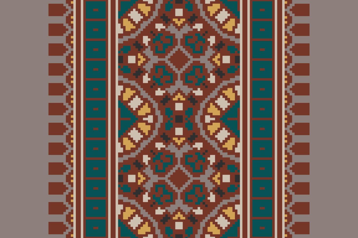 Fashion pattern Seamless Mughal architecture Motif embroidery, Pixel Ikat embroidery Design for Print figure tribal ink on cloth patola sari vector