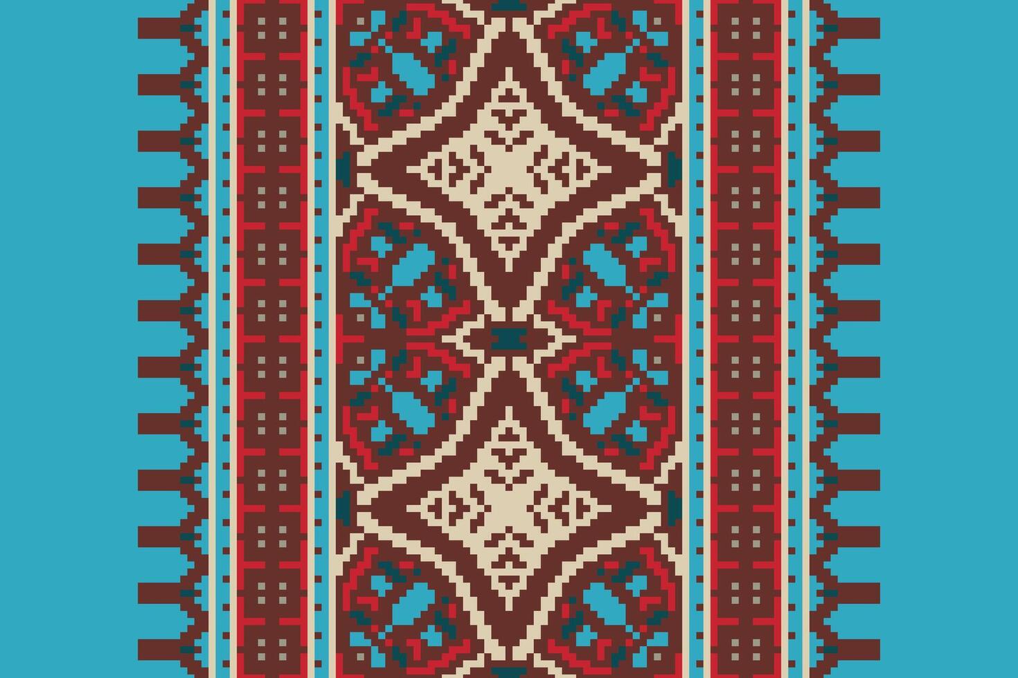 Tissue Dupatta Seamless Native American, Motif embroidery, Pixel Ikat embroidery Design for Print Texture fabric saree sari carpet. kurta patola saree vector