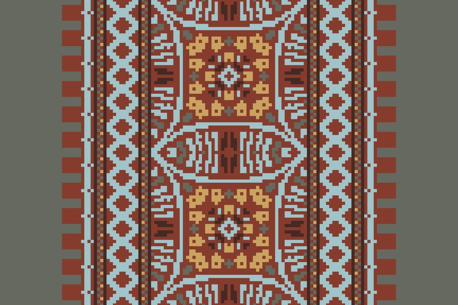 Tissue Dupatta Seamless Bandana print silk Motif embroidery, Pixel Ikat embroidery Design for Print Texture fabric saree sari carpet. kurta patola saree vector