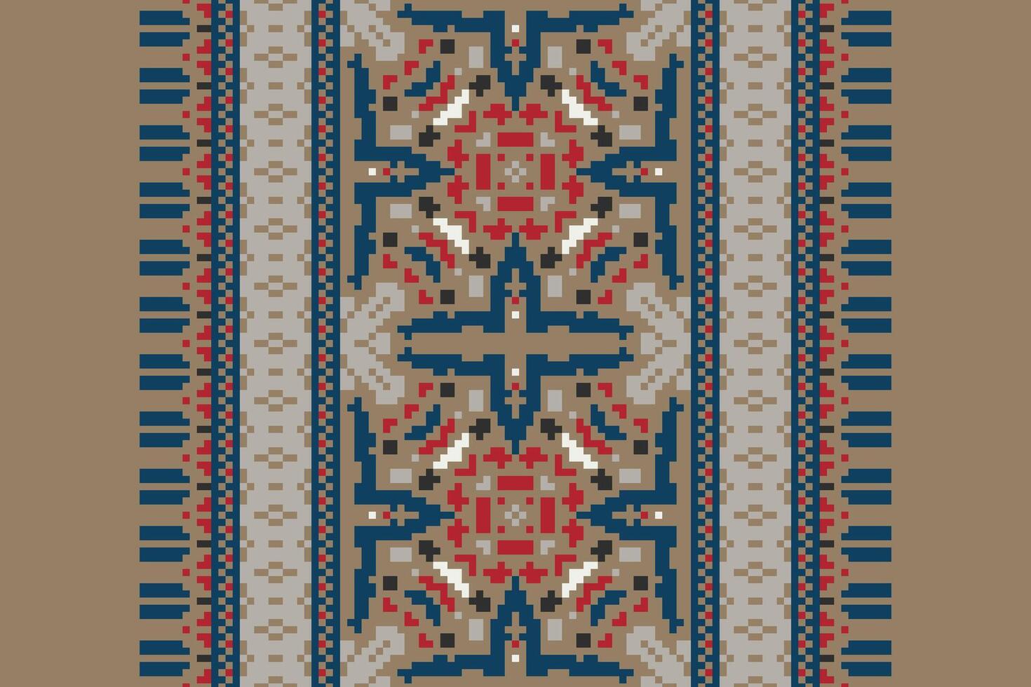 Tissue Dupatta Seamless Bandana print silk Motif embroidery, Pixel Ikat embroidery Design for Print scandinavian pattern saree ethnic nativity gypsy pattern vector