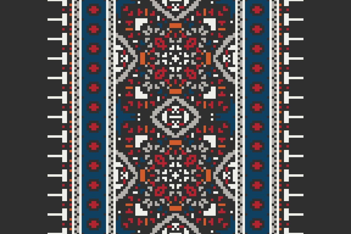 Tissue Dupatta Seamless Bandana print silk Motif embroidery, Pixel Ikat embroidery Design for Print border embroidery ancient egypt vector