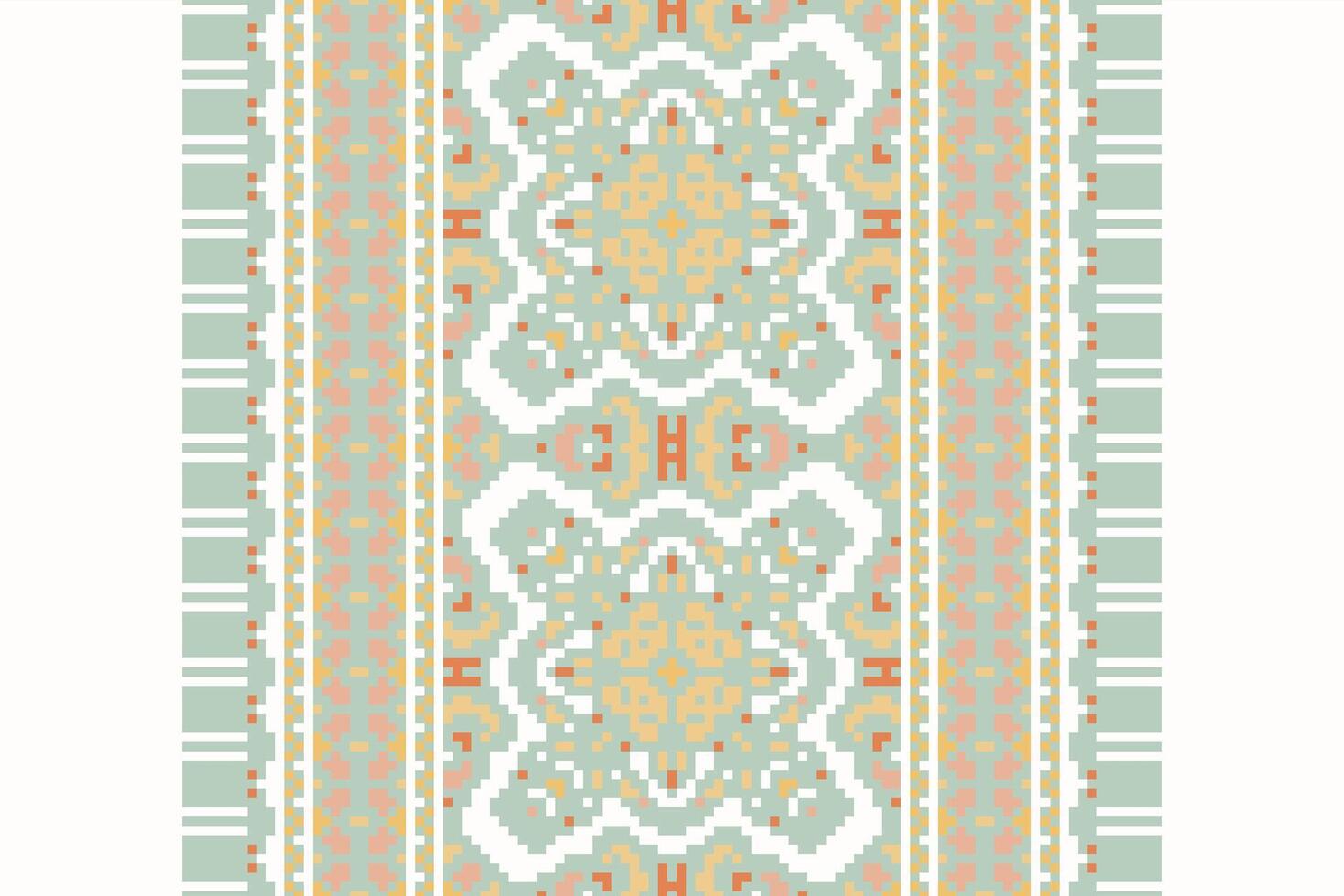 Tissue Dupatta Seamless Scandinavian pattern Motif embroidery, Pixel Ikat embroidery Design for Print scarf hijab pattern kerchief Pixel Ikat Silk kurti model mughal patterns vector