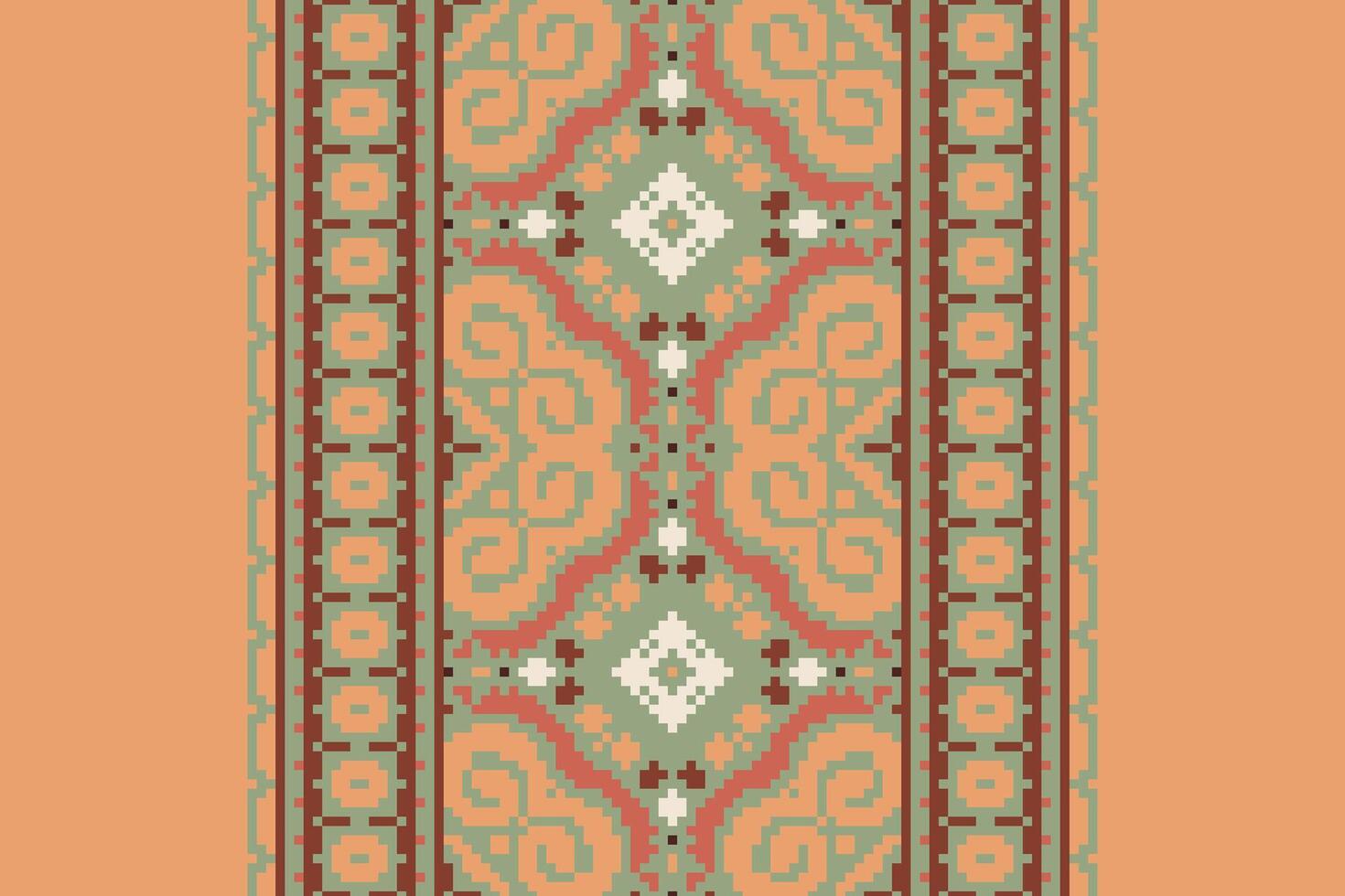 Tissue Dupatta Seamless Scandinavian pattern Motif embroidery, Pixel Ikat embroidery Design for Print endless arabesque cloth dupatta shawl bandana print silk kurta men vector