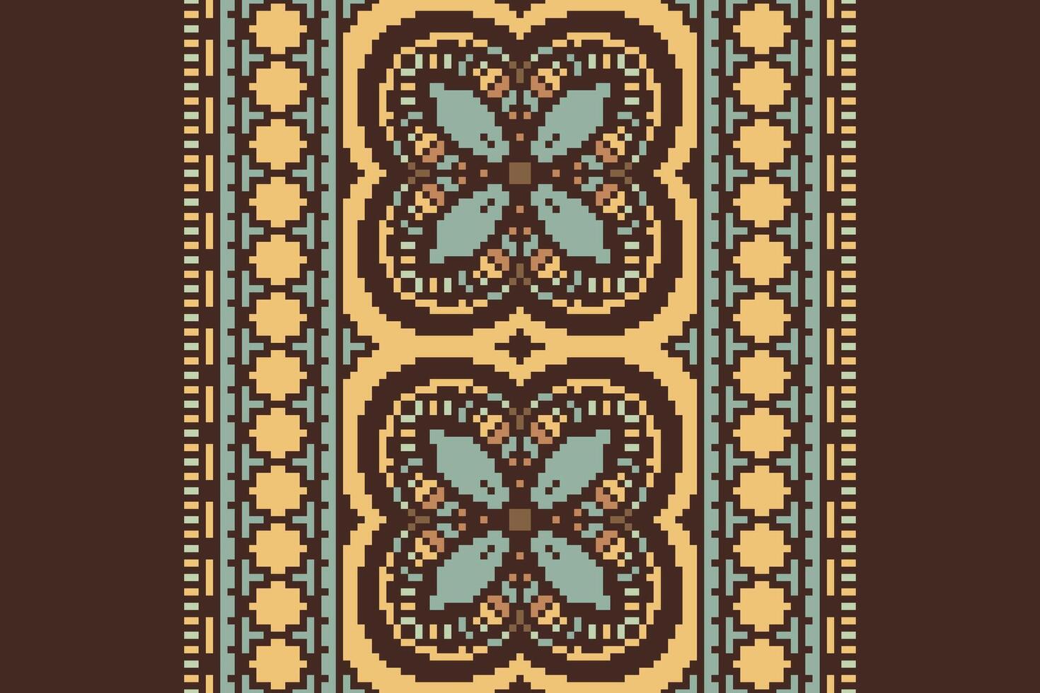 Tissue Dupatta Seamless Scandinavian pattern Motif embroidery, Pixel Ikat embroidery Design for Print indigenous art aboriginal art pattern floral kurti mughal border vector