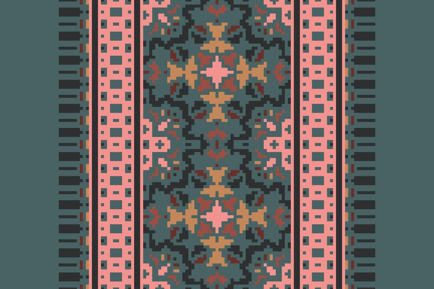 Patola sari Seamless Mughal architecture Motif embroidery, Pixel Ikat embroidery Design for Print figure tribal ink on cloth patola sari vector
