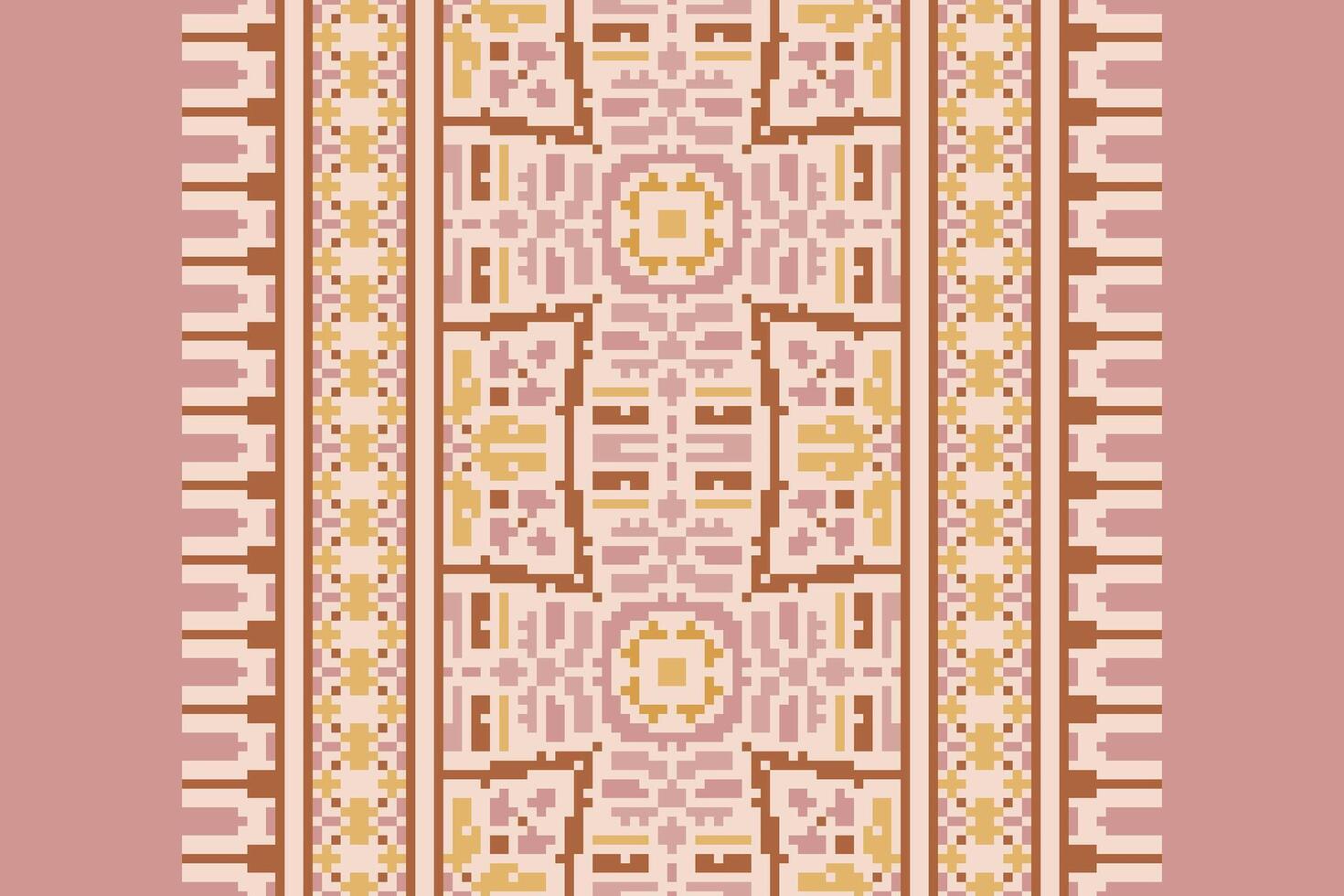 Patola sari Seamless Scandinavian pattern Motif embroidery, Pixel Ikat embroidery Design for Print endless arabesque cloth dupatta shawl bandana print silk kurta men vector