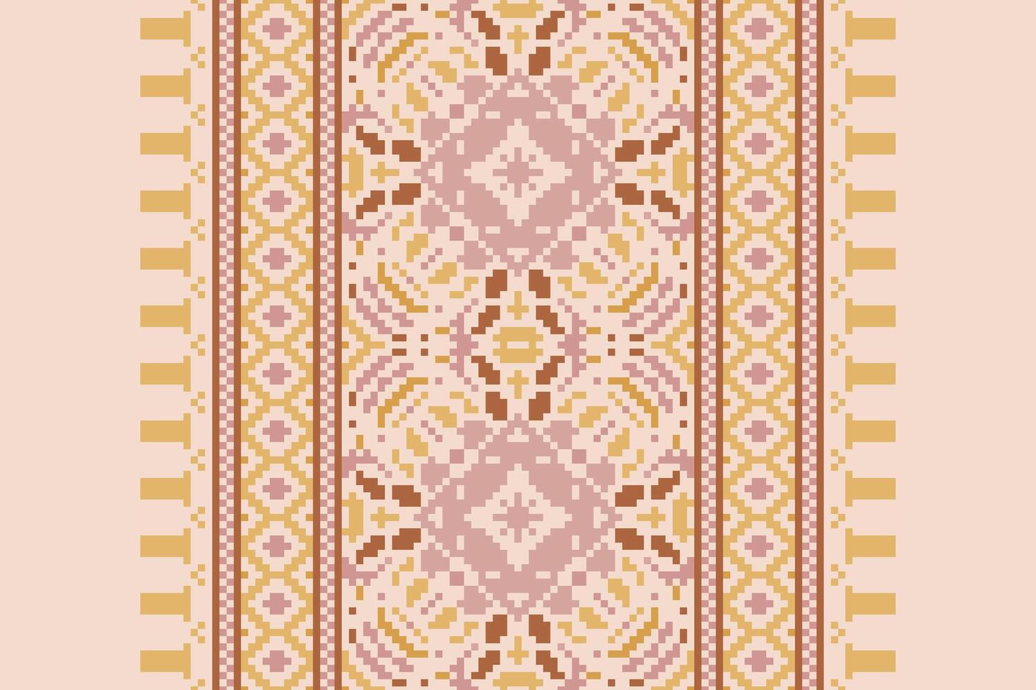 Patola sari Seamless Scandinavian pattern Motif embroidery, Pixel Ikat embroidery Design for Print 60s paisley tie dye damascus ornament rugs hipster kurta pajama vector