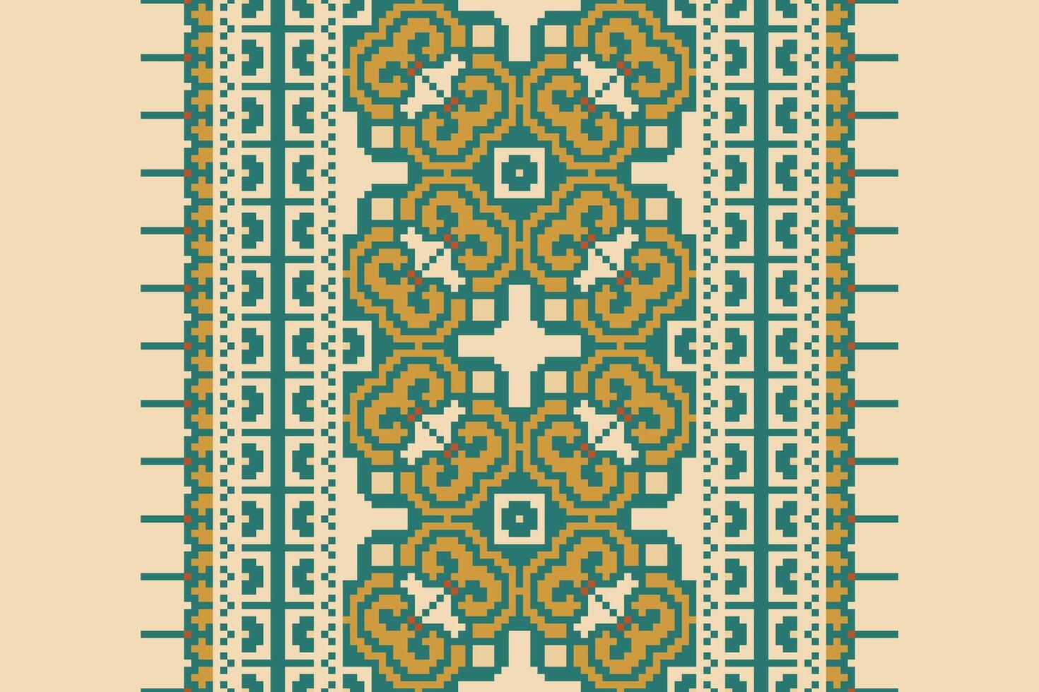 Patola sari Seamless Scandinavian pattern Motif embroidery, Pixel Ikat embroidery Design for Print tapestry floral kimono repeat pattern lacing spanish motif vector