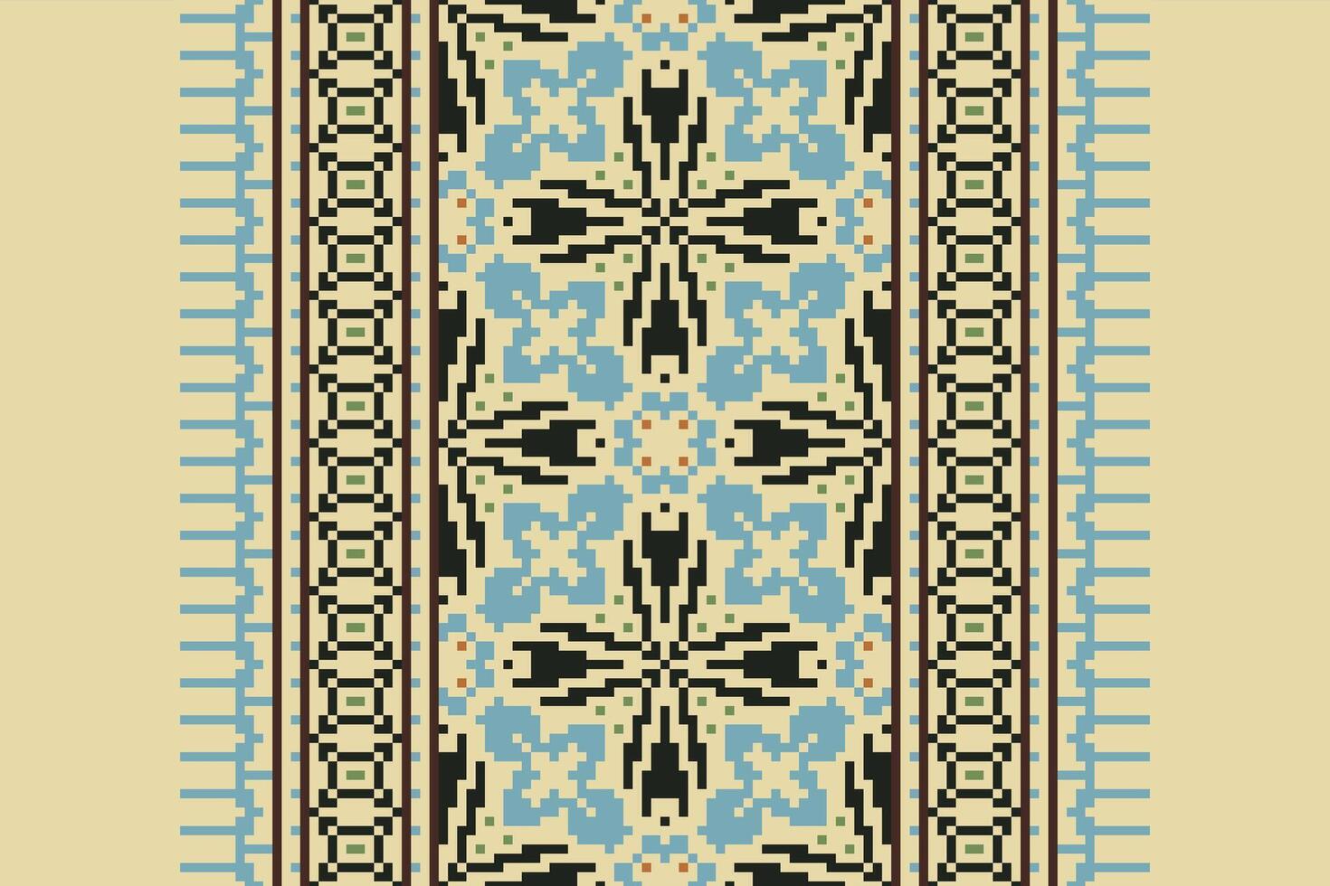 Kilim Pattern Seamless Bandana print silk Motif embroidery, Pixel Ikat embroidery Design for Print endless arabesque cloth dupatta shawl bandana print silk kurta men vector
