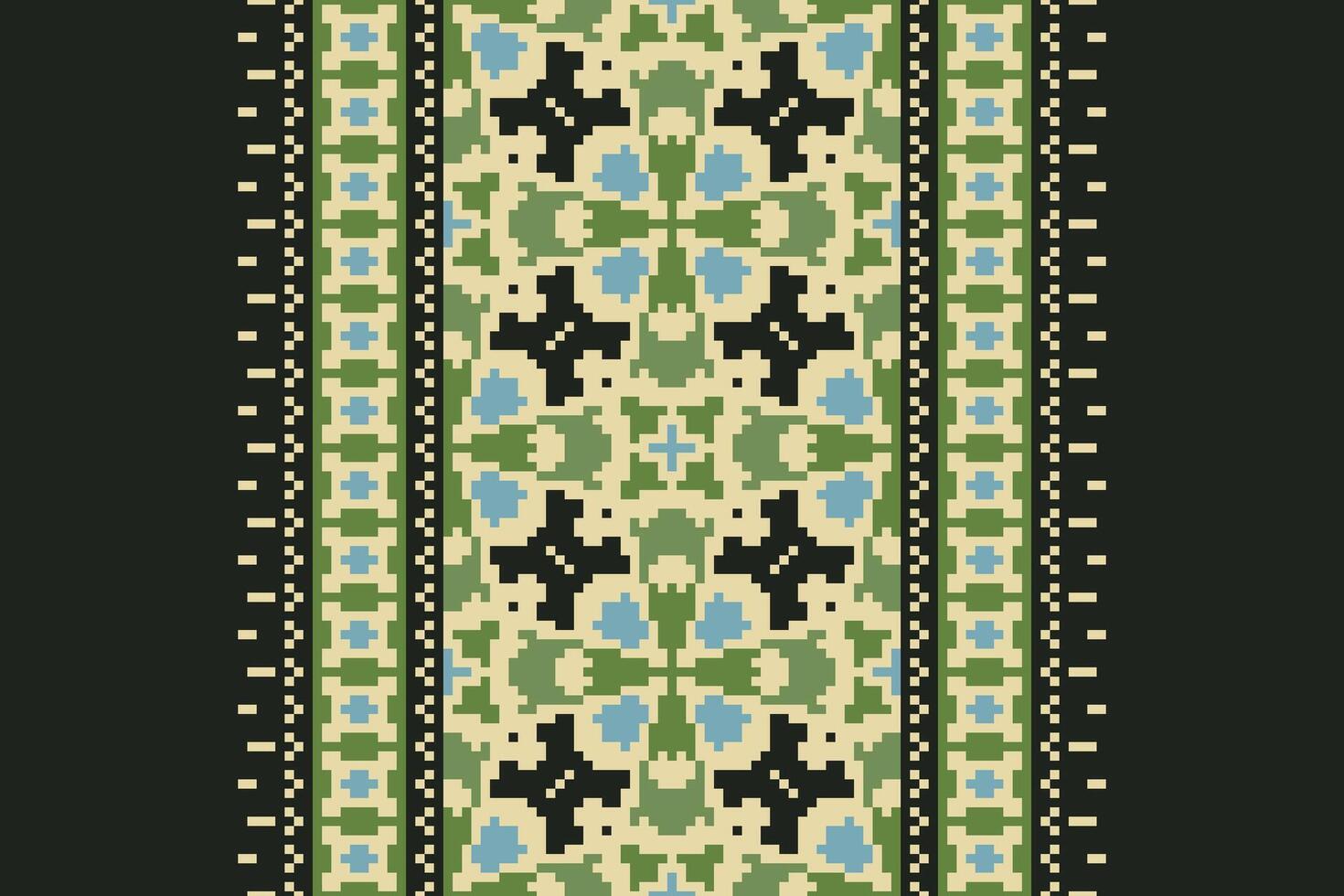 Kilim Pattern Seamless Bandana print silk Motif embroidery, Pixel Ikat embroidery Design for Print Texture fabric saree sari carpet. kurta patola saree vector