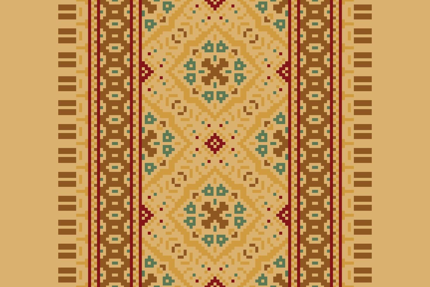 Kilim Pattern Seamless Bandana print silk Motif embroidery, Pixel Ikat embroidery Design for Print scarf hijab pattern kerchief Pixel Ikat Silk kurti model mughal patterns vector