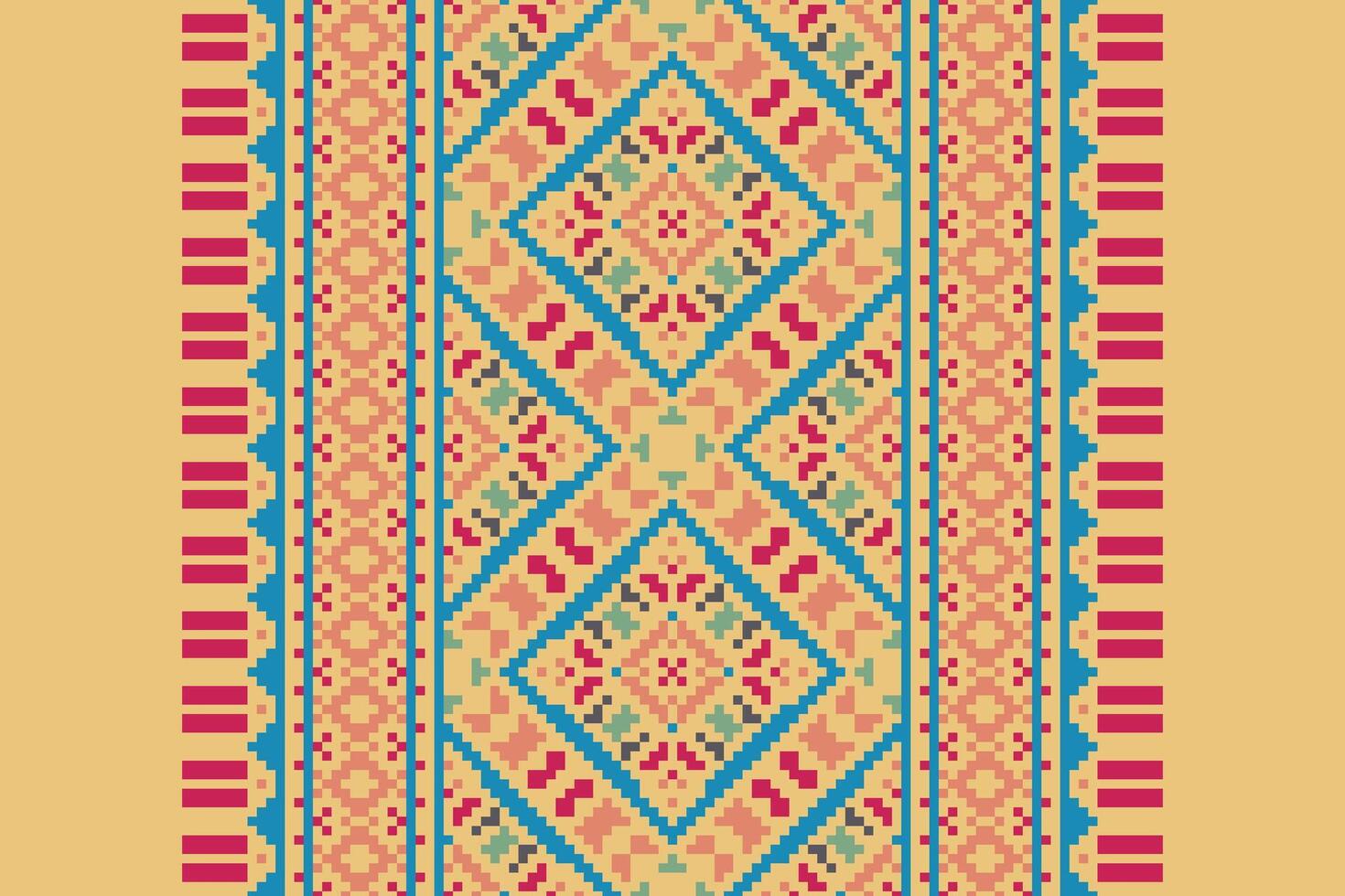 Kilim Pattern Seamless Bandana print silk Motif embroidery, Pixel Ikat embroidery Design for Print border embroidery ancient egypt vector