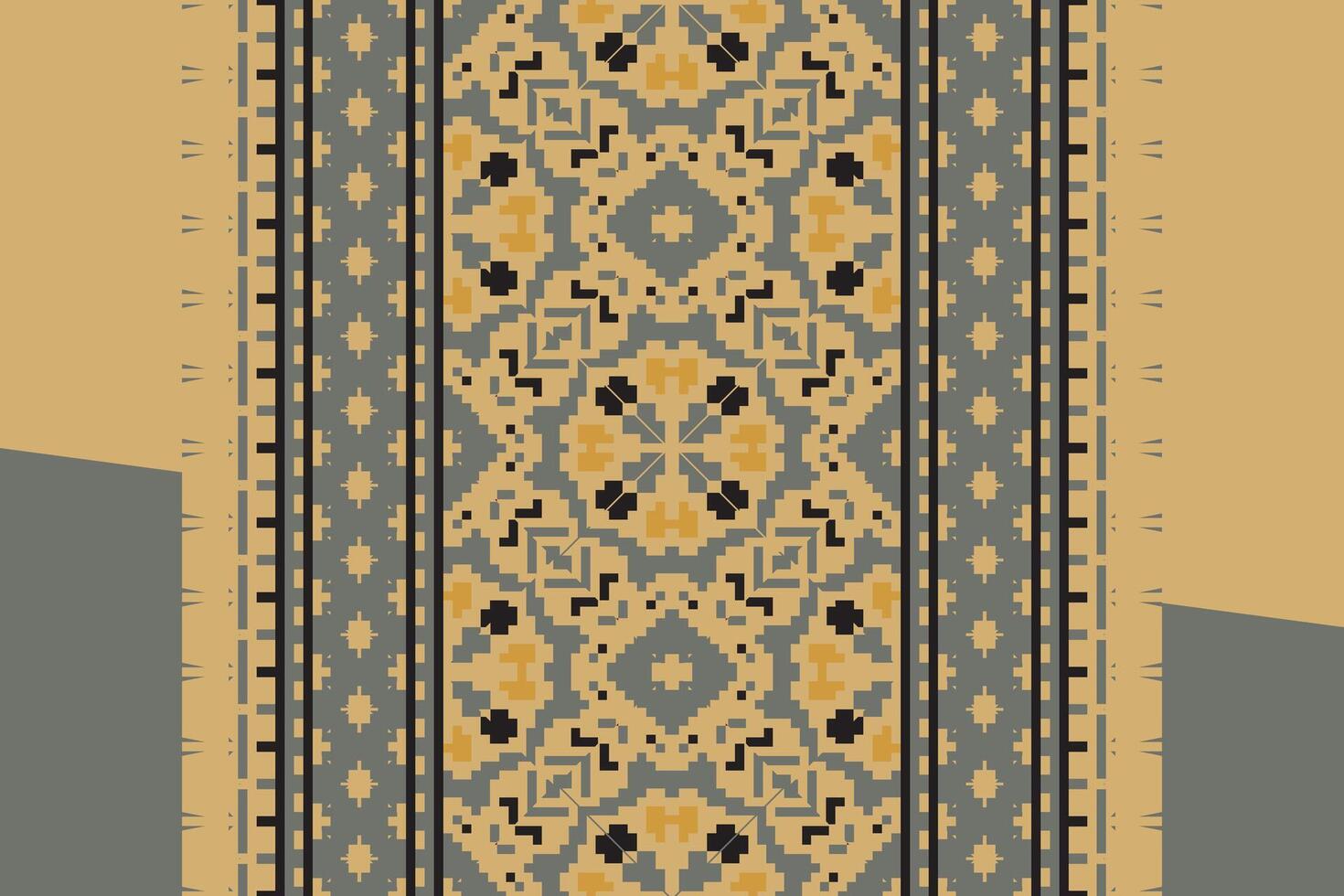 Dupatta Pattern Seamless Native American, Motif embroidery, Pixel Ikat embroidery Design for Print Texture fabric saree sari carpet. kurta patola saree vector