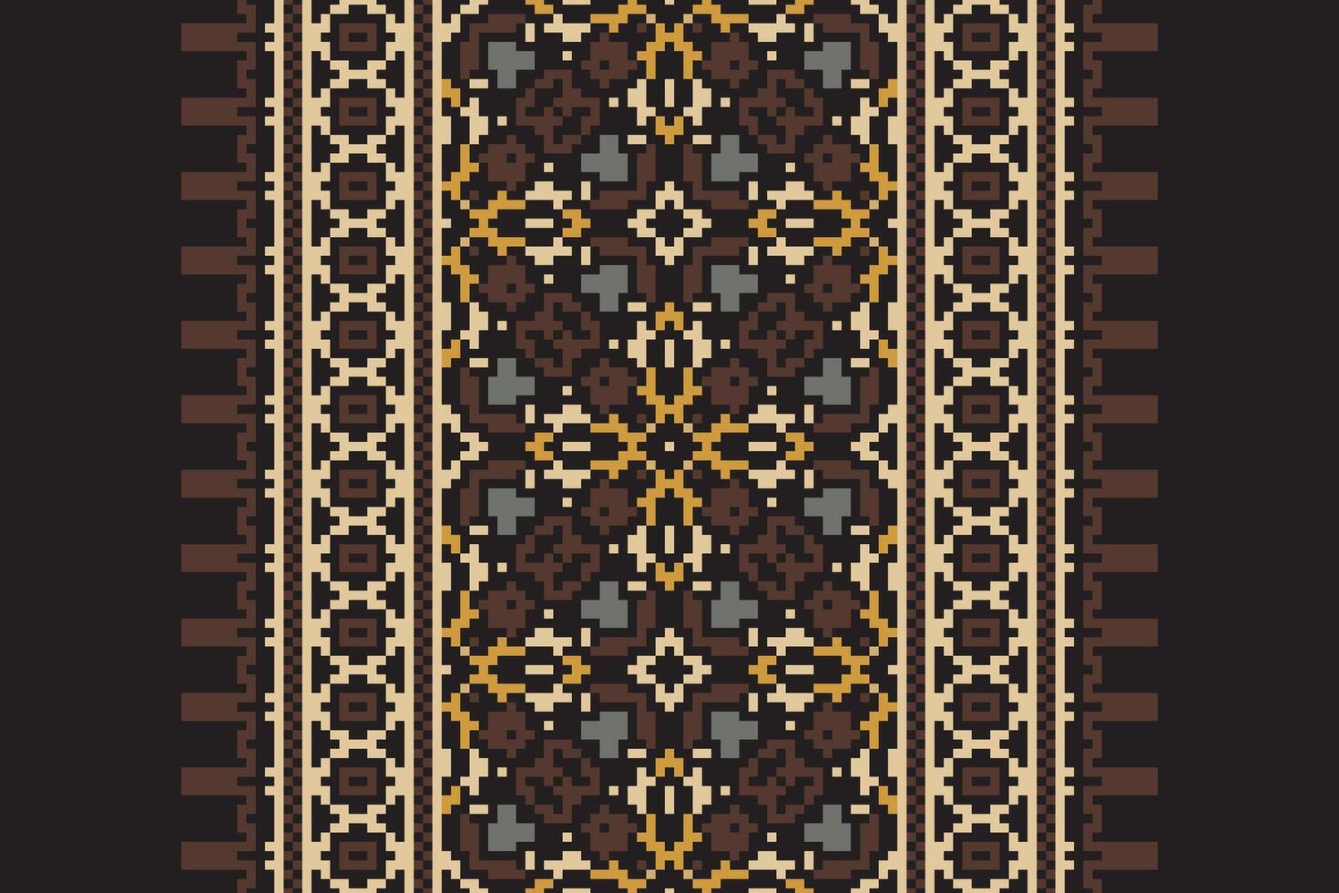 Dupatta Pattern Seamless Native American, Motif embroidery, Pixel Ikat embroidery Design for Print figure tribal ink on cloth patola sari vector