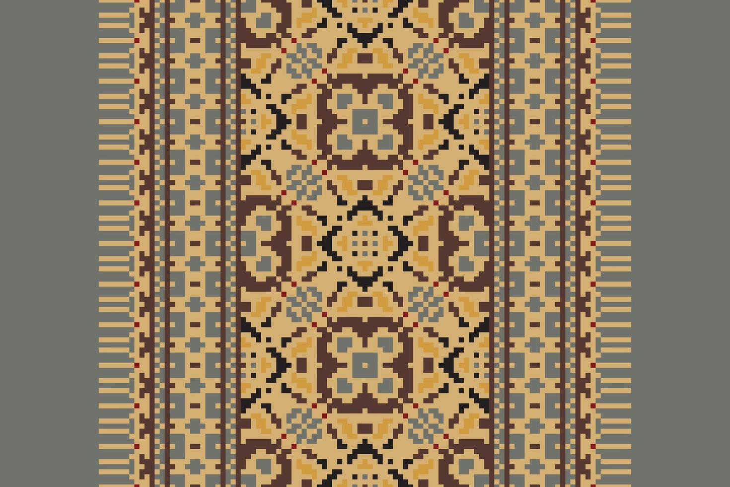 Dupatta Pattern Seamless Native American, Motif embroidery, Pixel Ikat embroidery Design for Print indonesian batik motif embroidery native american kurta mughal design vector