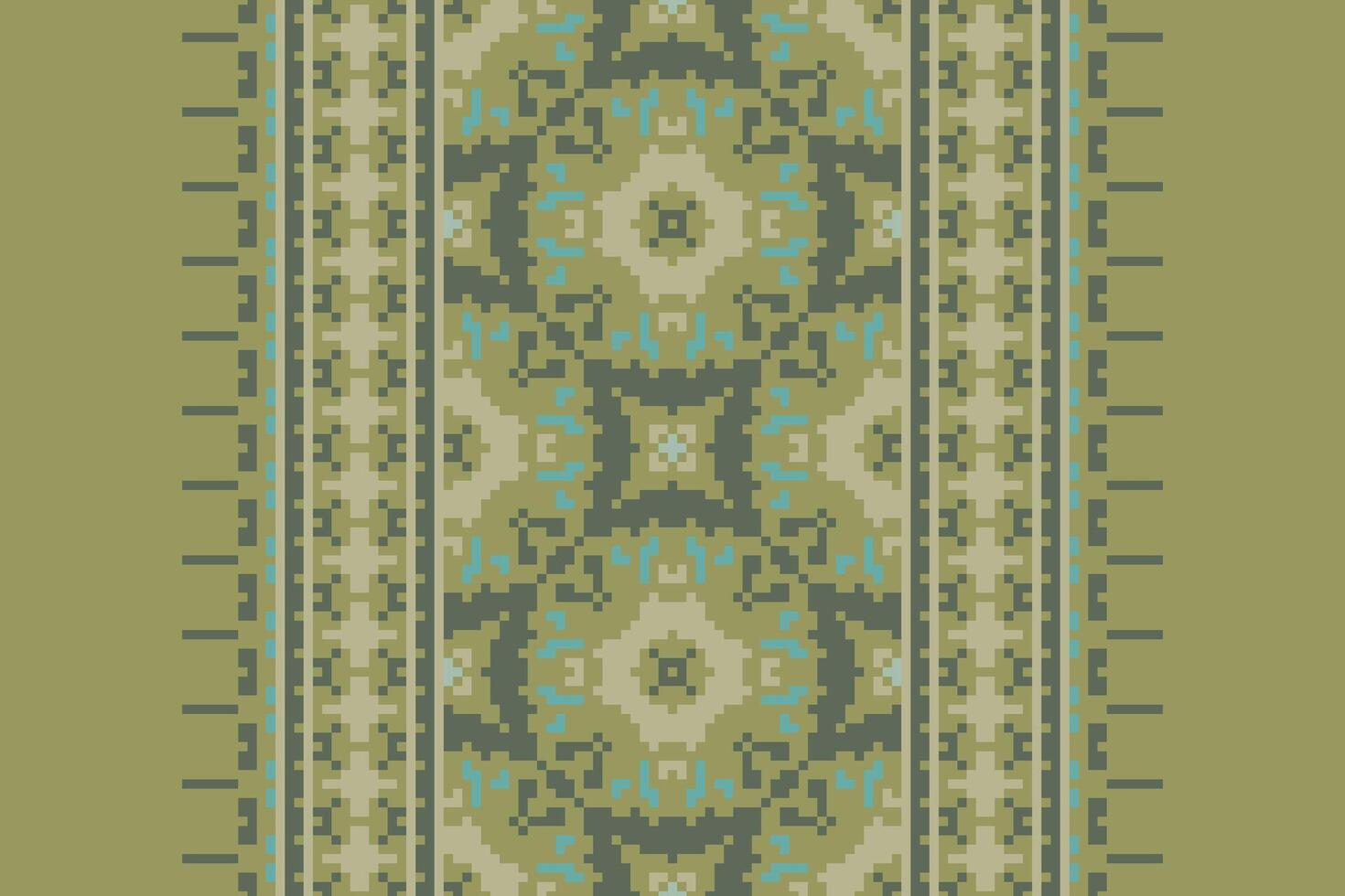 Pixel Cross Stitch pattern with Floral Designs. Traditional cross stitch needlework. Geometric Ethnic pattern, Embroidery, Textile ornamentation, fabric, Hand stitched pattern, Cultural stitching vector