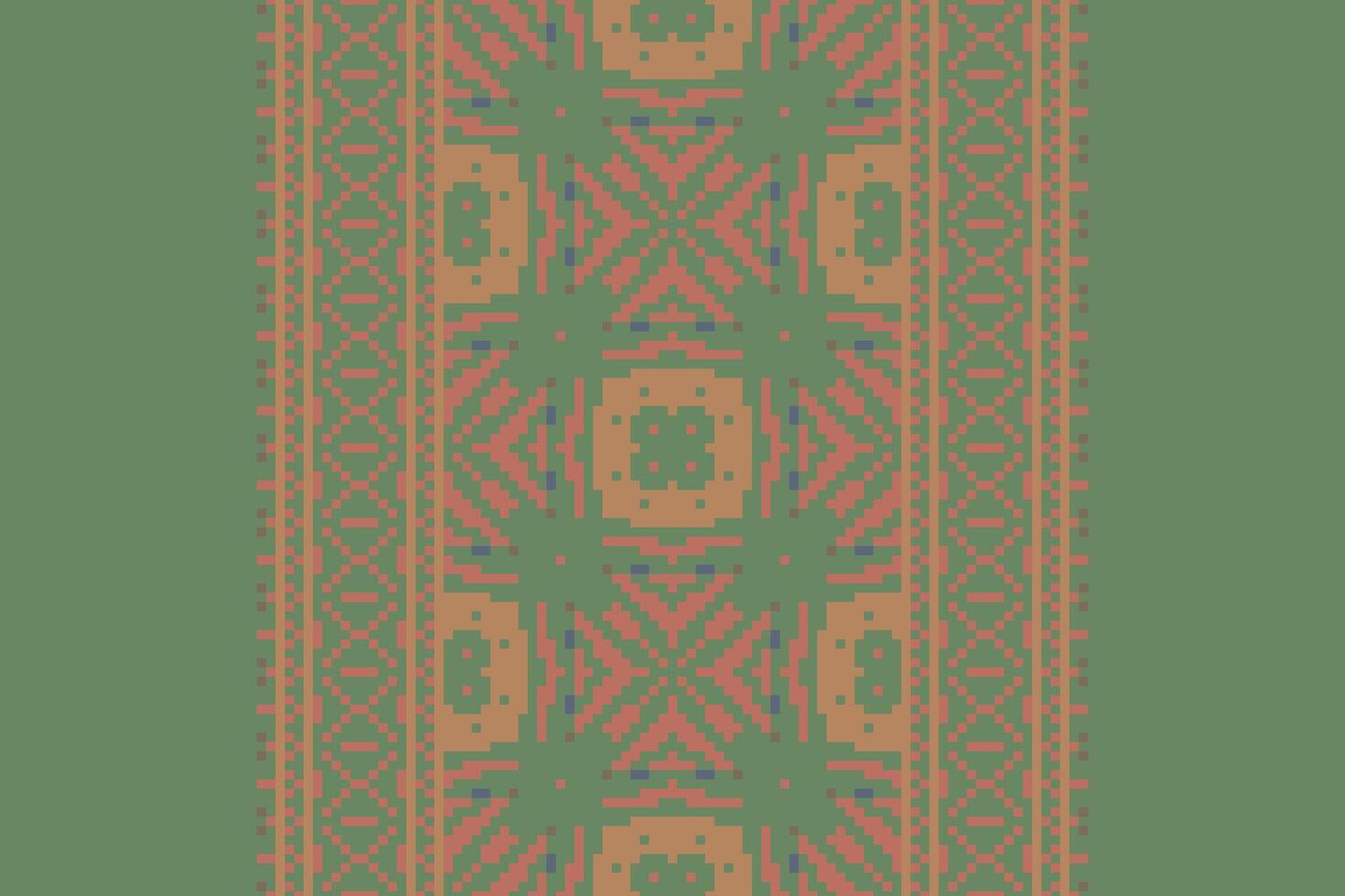 Pixel Cross Stitch pattern with Floral Designs. Traditional cross stitch needlework. Geometric Ethnic pattern, Embroidery, Textile ornamentation, fabric, Hand stitched pattern, Cultural stitching vector