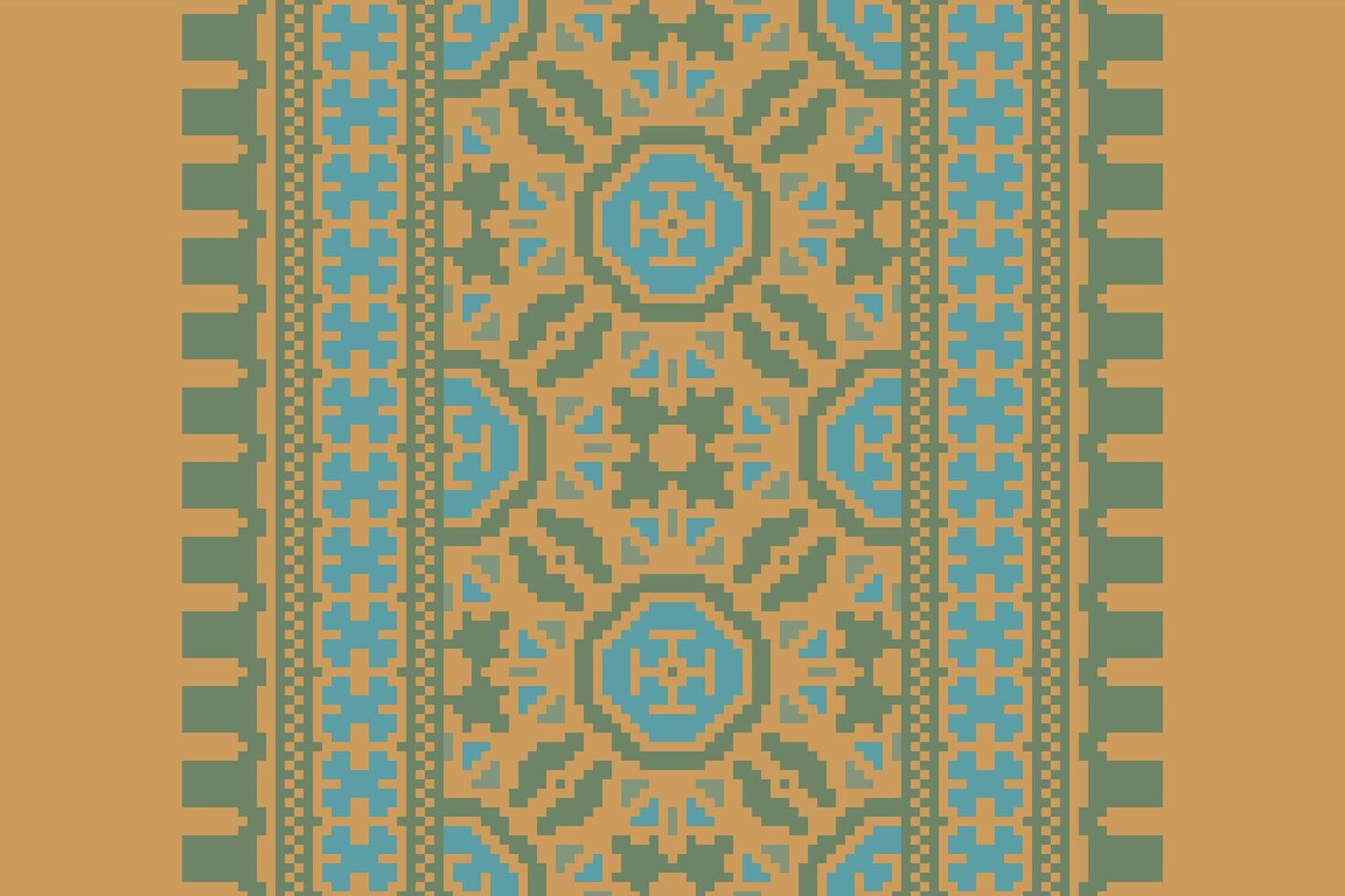 Pixel Cross Stitch pattern with Floral Designs. Traditional cross stitch needlework. Geometric Ethnic pattern, Embroidery, Textile ornamentation, fabric, Hand stitched pattern, Cultural stitching vector