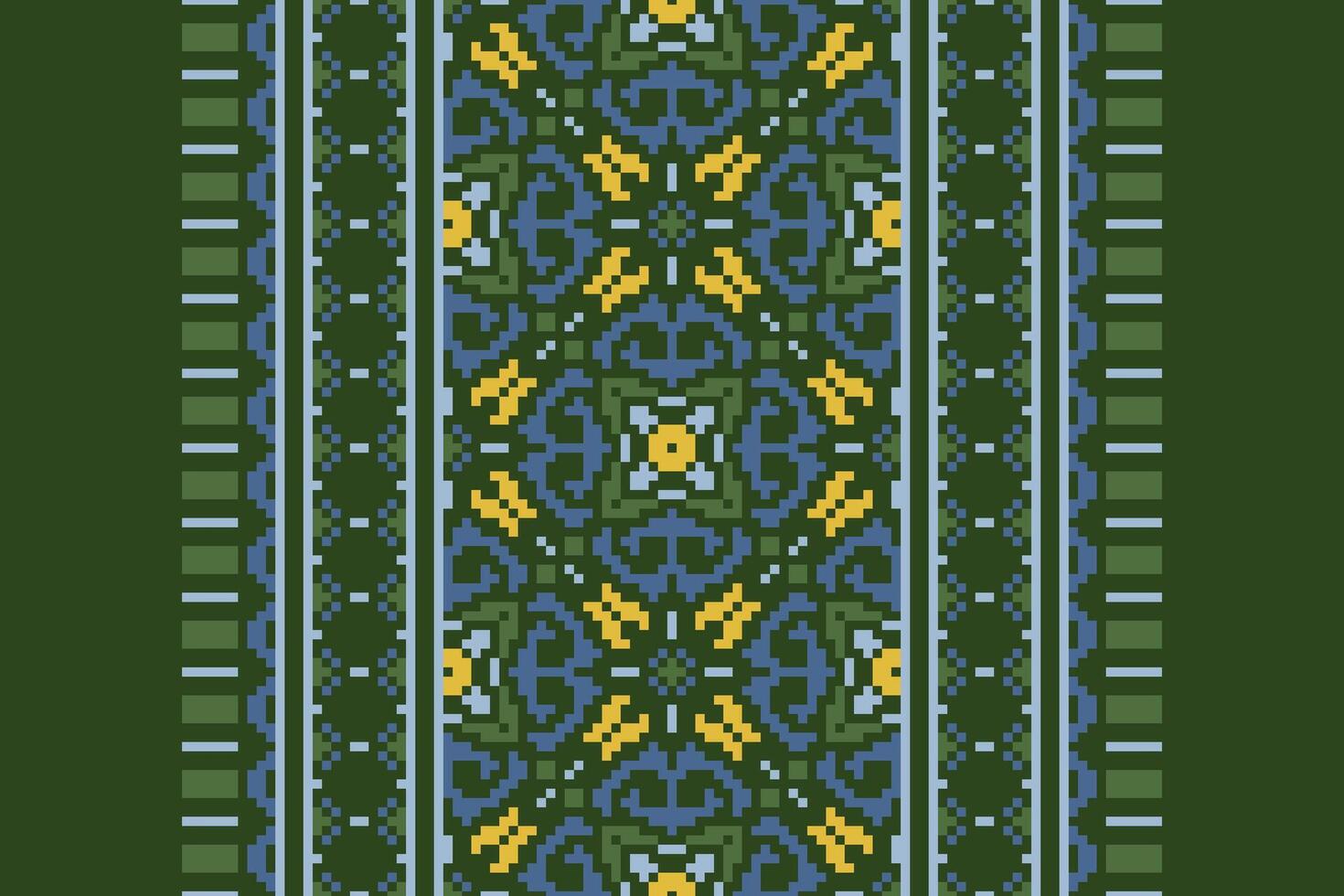 Pixel Cross Stitch pattern with Floral Designs. Traditional cross stitch needlework. Geometric Ethnic pattern, Embroidery, Textile ornamentation, fabric, Hand stitched pattern, Cultural stitching vector