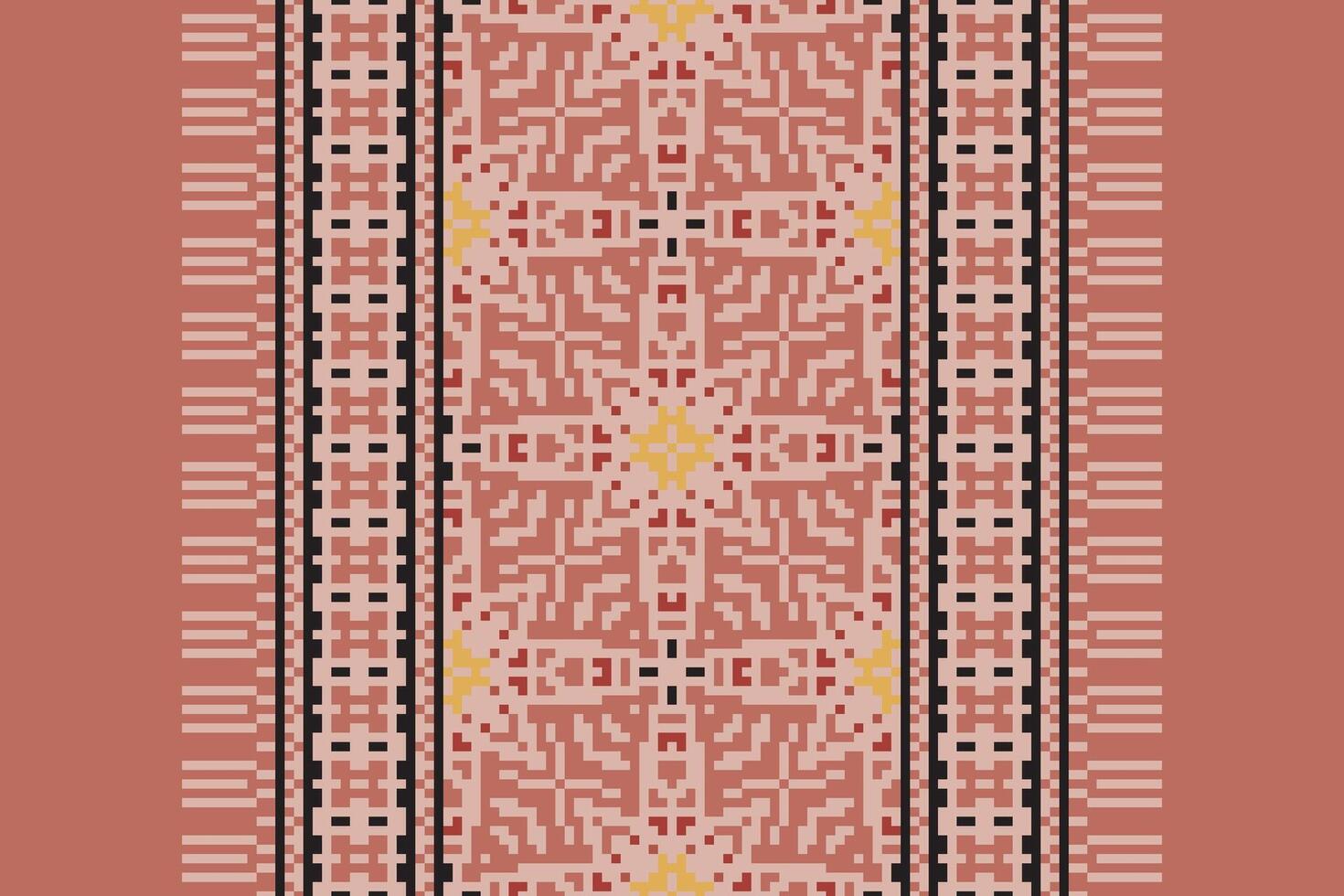 Pixel Cross Stitch pattern with Floral Designs. Traditional cross stitch needlework. Geometric Ethnic pattern, Embroidery, Textile ornamentation, fabric, Hand stitched pattern, Cultural stitching vector