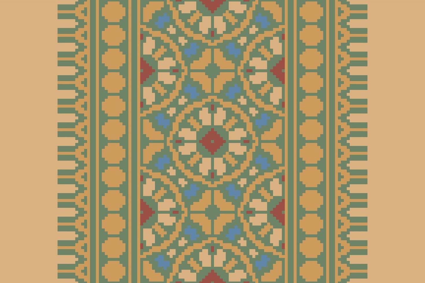 Anarkali Pattern Seamless Bandana print silk Motif embroidery, Pixel Ikat embroidery Design for Print indigenous art aboriginal art pattern floral kurti mughal border vector