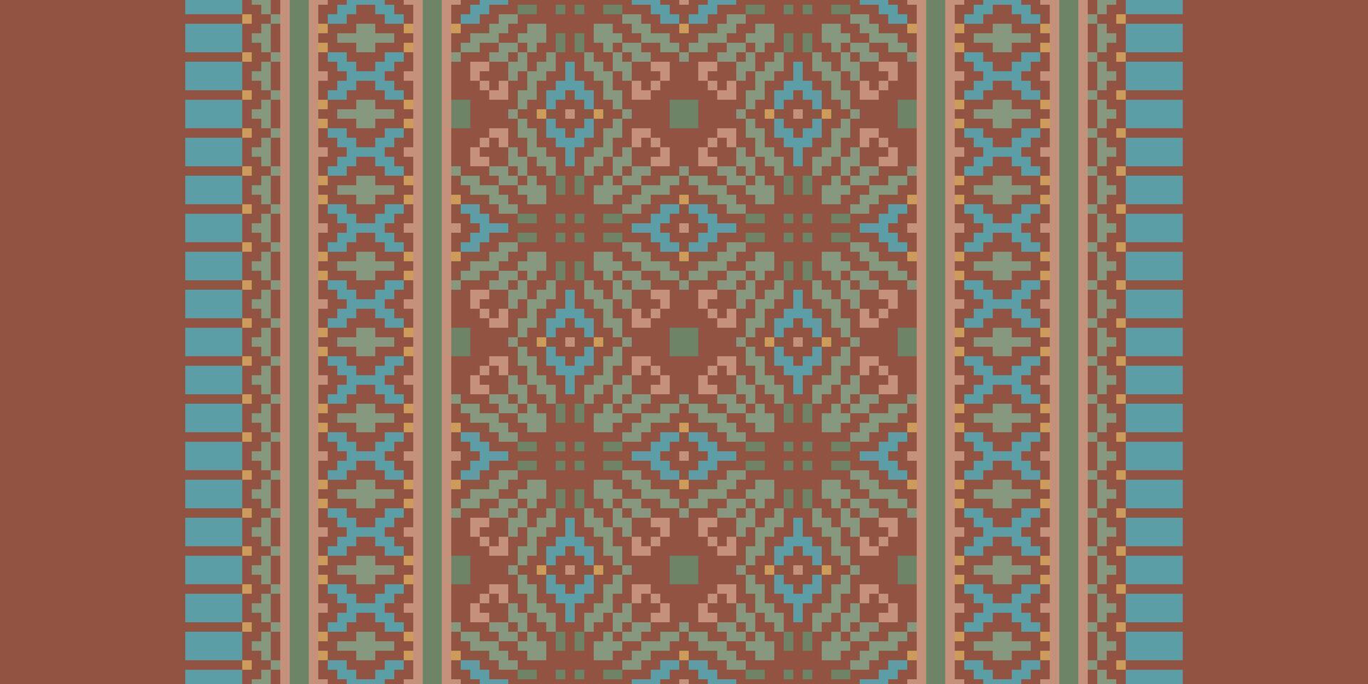Patchwork pattern Seamless Mughal architecture Motif embroidery, Pixel Ikat embroidery Design for Print pattern vintage flower folk navajo patchwork pattern vector