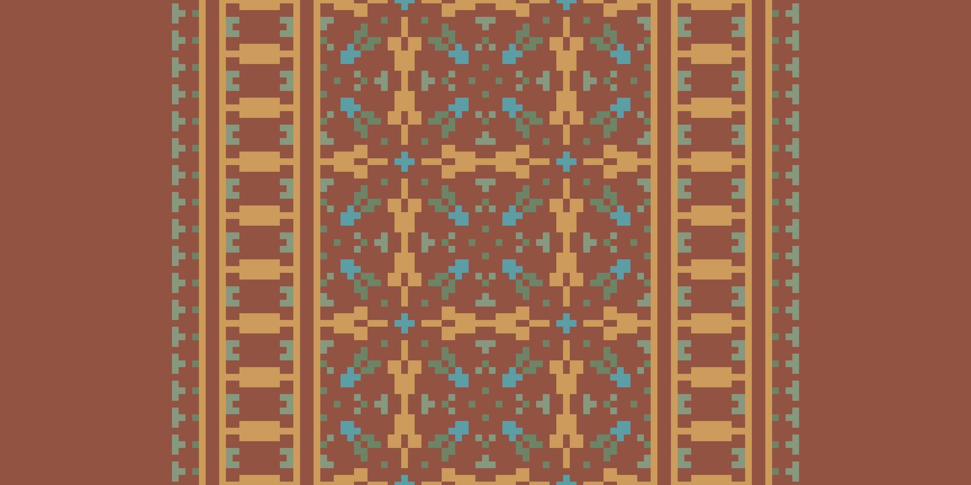 Patchwork pattern Seamless Mughal architecture Motif embroidery, Pixel Ikat embroidery Design for Print figure tribal ink on cloth patola sari vector