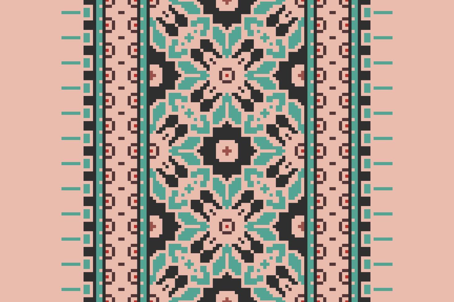 Anarkali Pattern Seamless Scandinavian pattern Motif embroidery, Pixel Ikat embroidery Design for Print endless arabesque cloth dupatta shawl bandana print silk kurta men vector