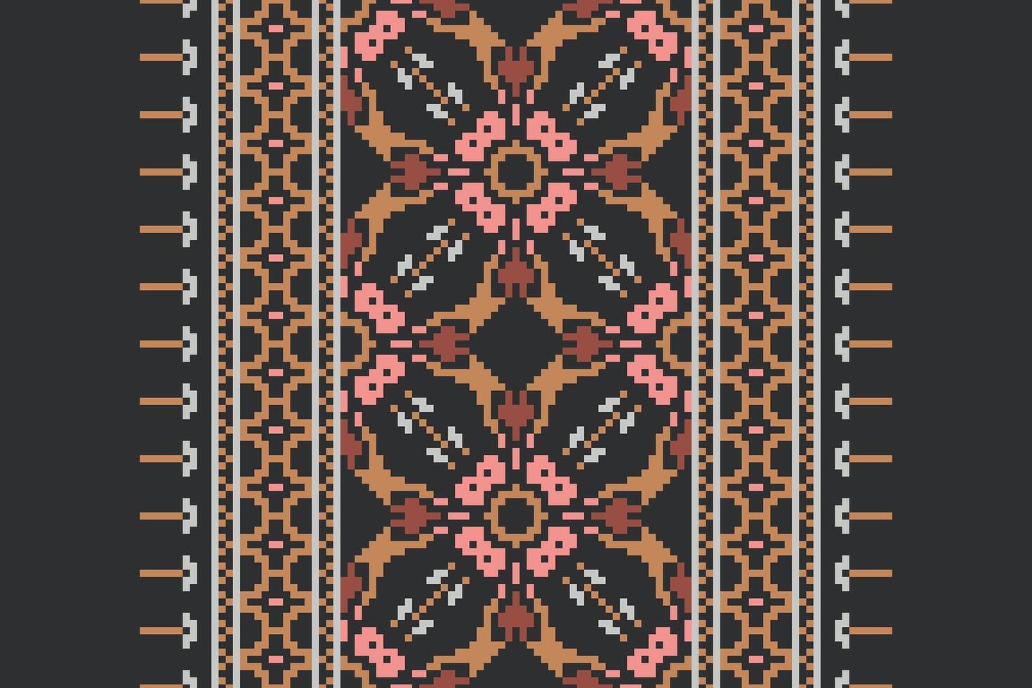 Anarkali Pattern Seamless Scandinavian pattern Motif embroidery, Pixel Ikat embroidery Design for Print Texture fabric saree sari carpet. kurta patola saree vector