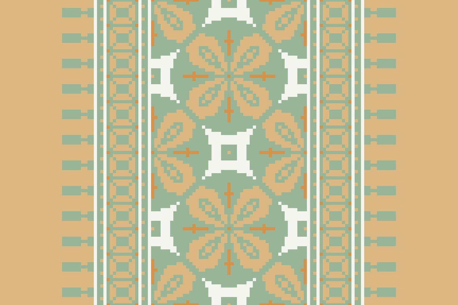 Anarkali frock design Seamless Native American, Motif embroidery, Pixel Ikat embroidery Design for Print indigenous art aboriginal art pattern floral kurti mughal border vector