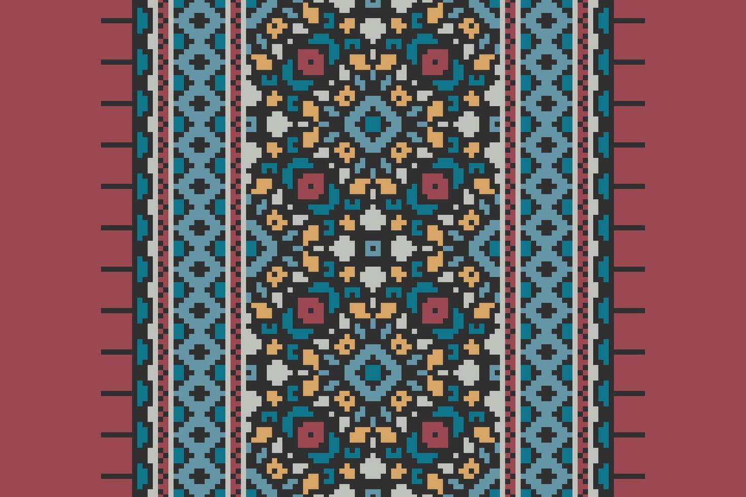 Kurta Pattern Seamless Native American, Motif embroidery, Pixel Ikat embroidery Design for Print figure tribal ink on cloth patola sari vector