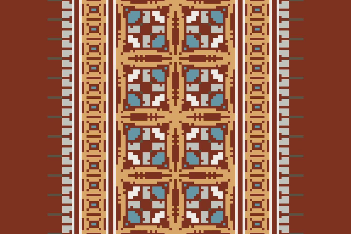 Kurta Pattern Seamless Bandana print silk Motif embroidery, Pixel Ikat embroidery Design for Print endless arabesque cloth dupatta shawl bandana print silk kurta men vector