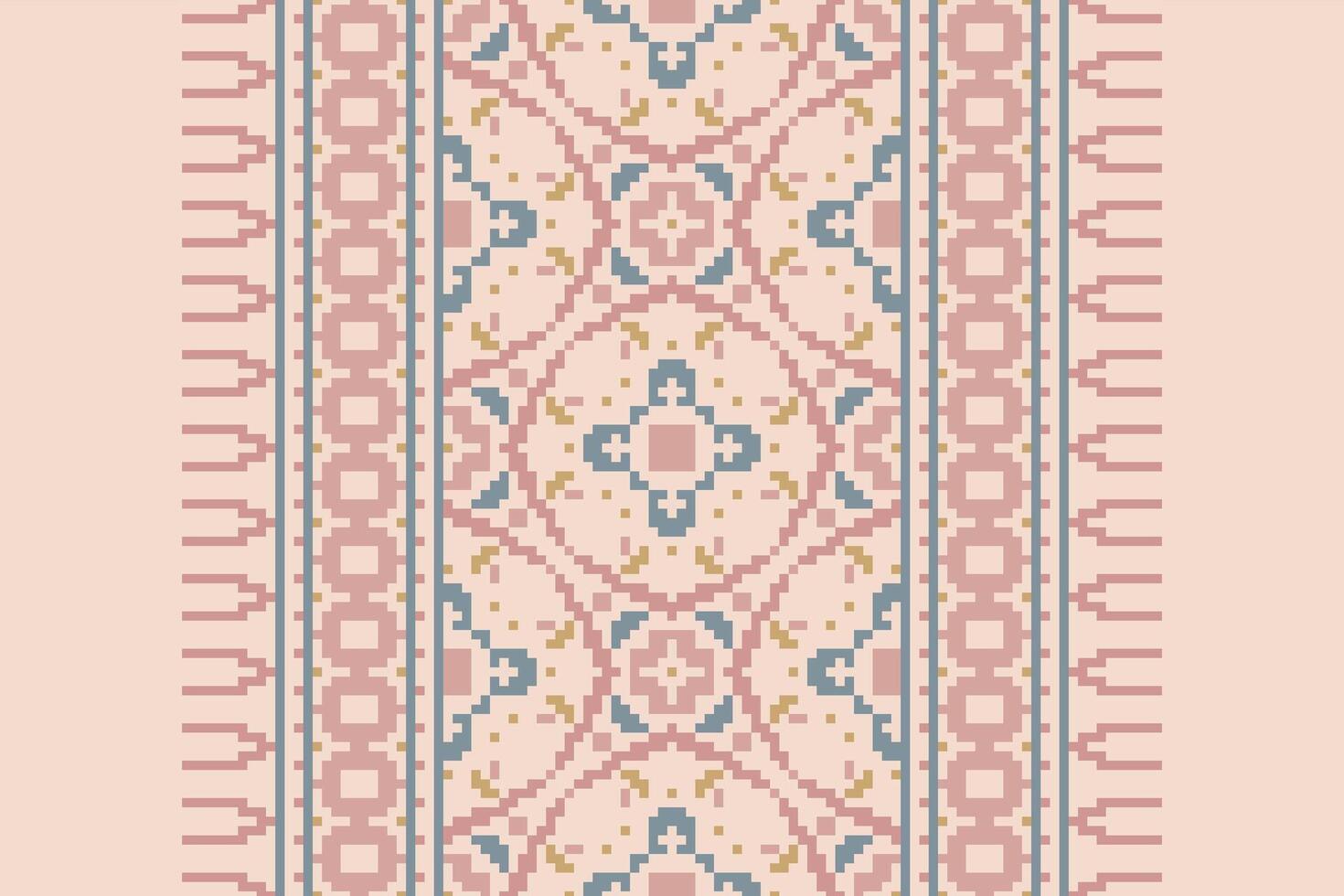 Dhoti Pattern Seamless Native American, Motif embroidery, Pixel Ikat embroidery Design for Print figure tribal ink on cloth patola sari vector