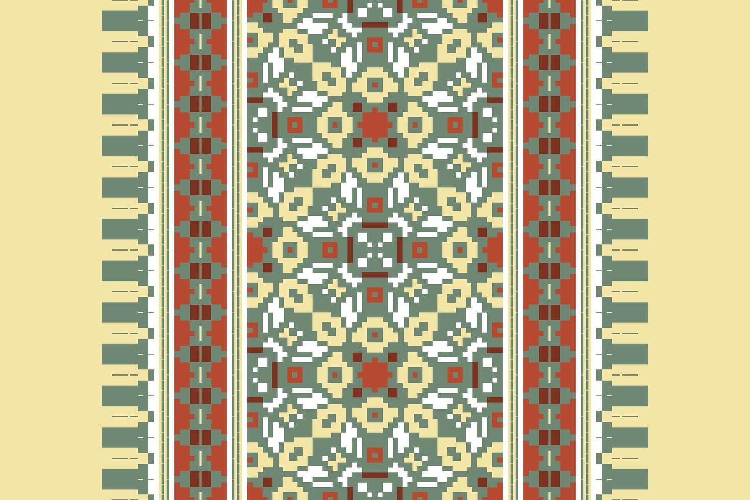 Dhoti Pattern Seamless Mughal architecture Motif embroidery, Pixel Ikat embroidery Design for Print kurta pattern mughal motifs tapestry pattern floral repeat vector