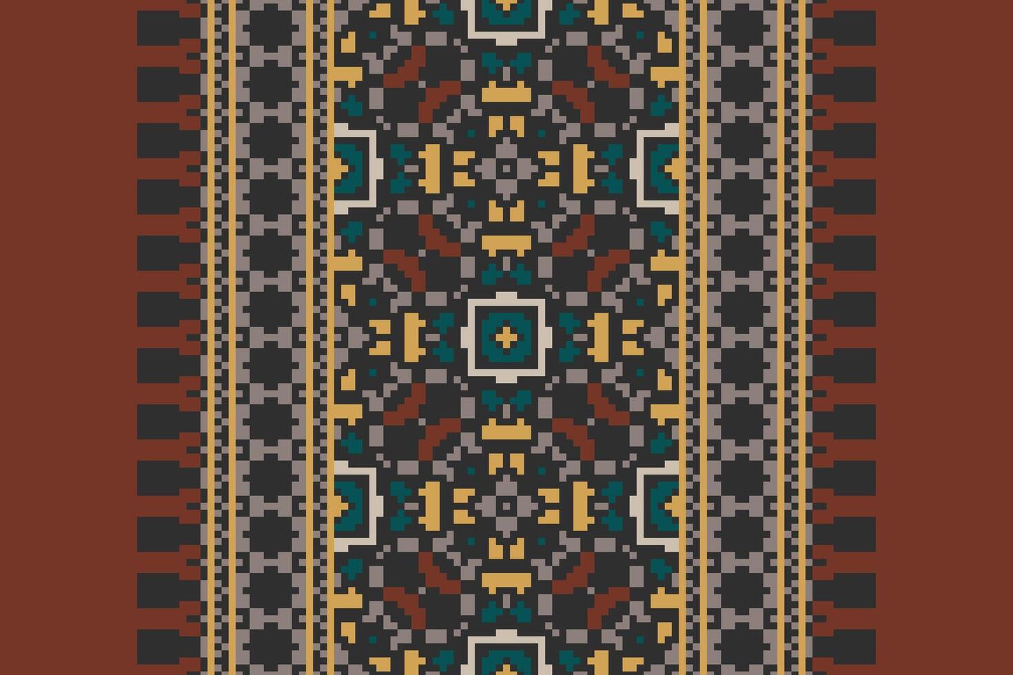 Plazo pattern Seamless Native American, Motif embroidery, Pixel Ikat embroidery Design for Print endless arabesque cloth dupatta shawl bandana print silk kurta men vector