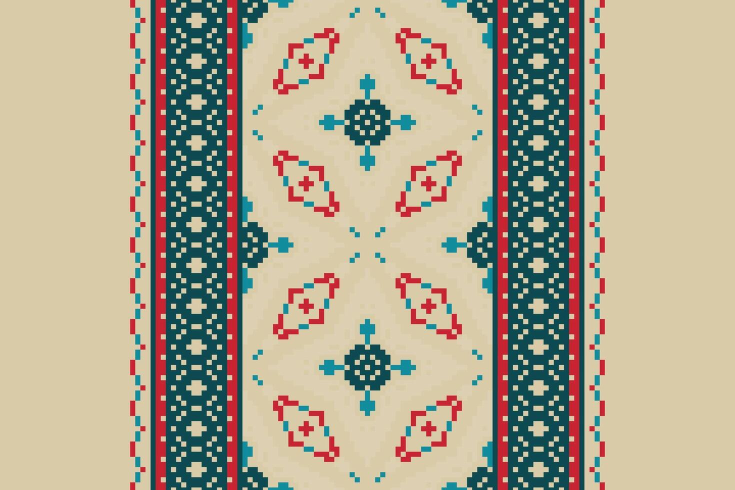 Plazo pattern Seamless Bandana print silk Motif embroidery, Pixel Ikat embroidery Design for Print pattern vintage flower folk navajo patchwork pattern vector