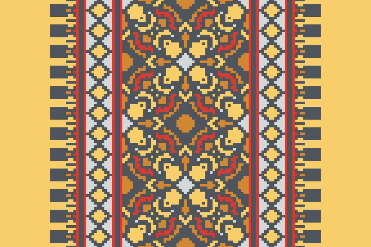 Plazo pattern Seamless Scandinavian pattern Motif embroidery, Pixel Ikat embroidery Design for Print Texture fabric saree sari carpet. kurta patola saree vector