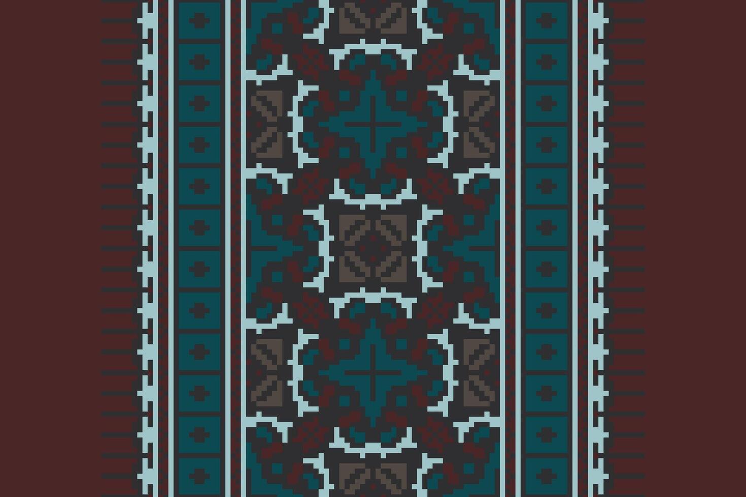Kurti Pattern Seamless Bandana print silk Motif embroidery, Pixel Ikat embroidery Design for Print endless arabesque cloth dupatta shawl bandana print silk kurta men vector