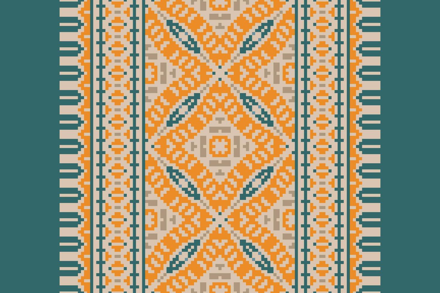 Ghagra Pattern Seamless Bandana print silk Motif embroidery, Pixel Ikat embroidery Design for Print endless arabesque cloth dupatta shawl bandana print silk kurta men vector