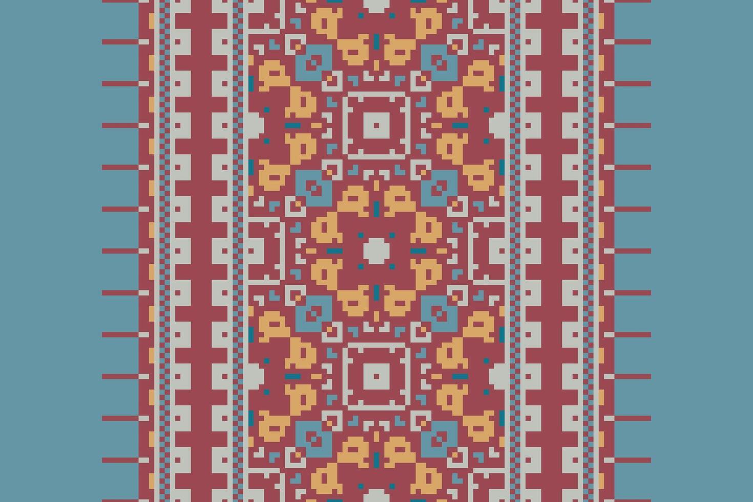 Motif folklore pattern Seamless Mughal architecture Motif embroidery, Pixel Ikat embroidery Design for Print pattern vintage flower folk navajo patchwork pattern vector