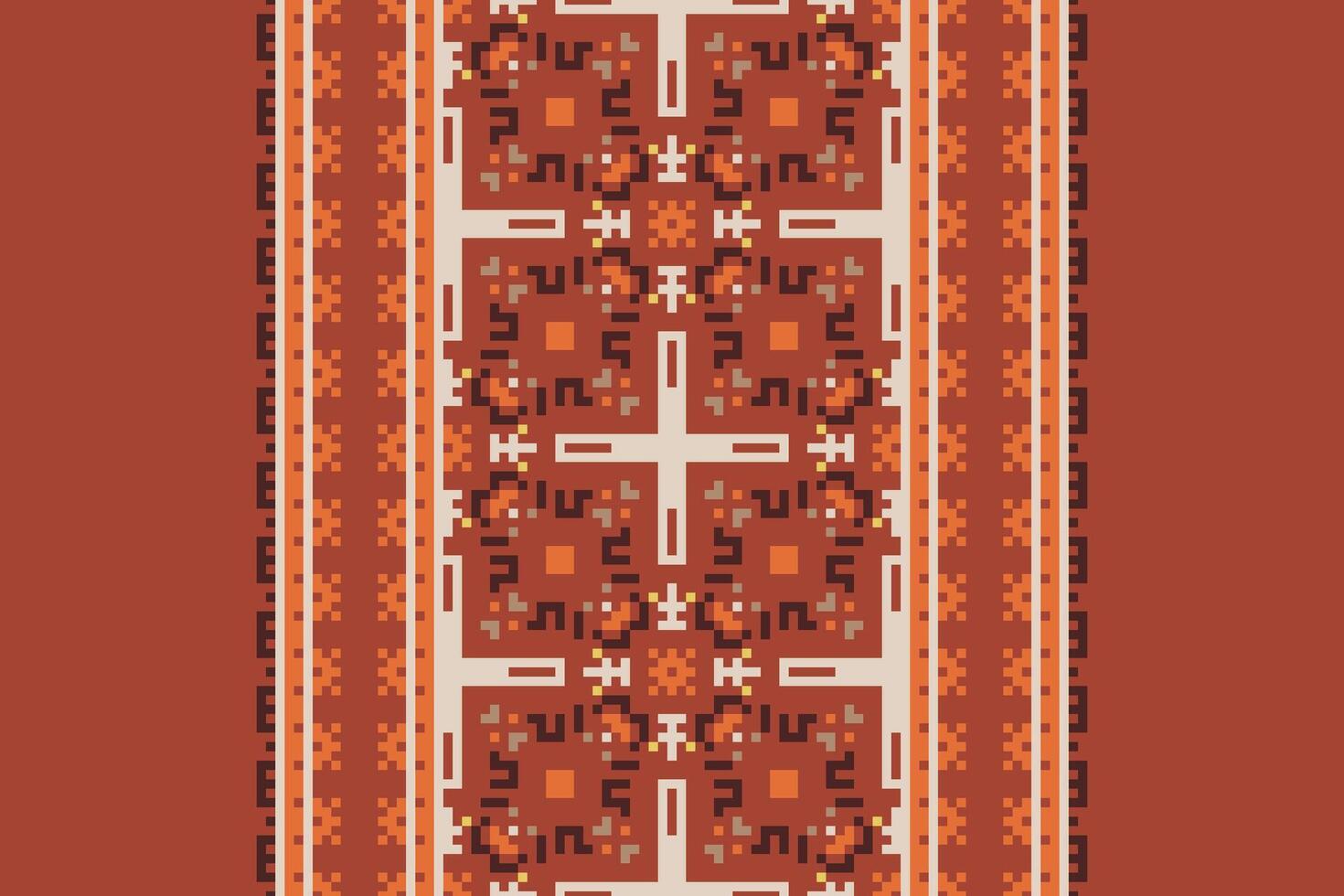 Nordic pattern Seamless Bandana print silk Motif embroidery, Pixel Ikat embroidery Design for Print indonesian batik motif embroidery native american kurta mughal design vector