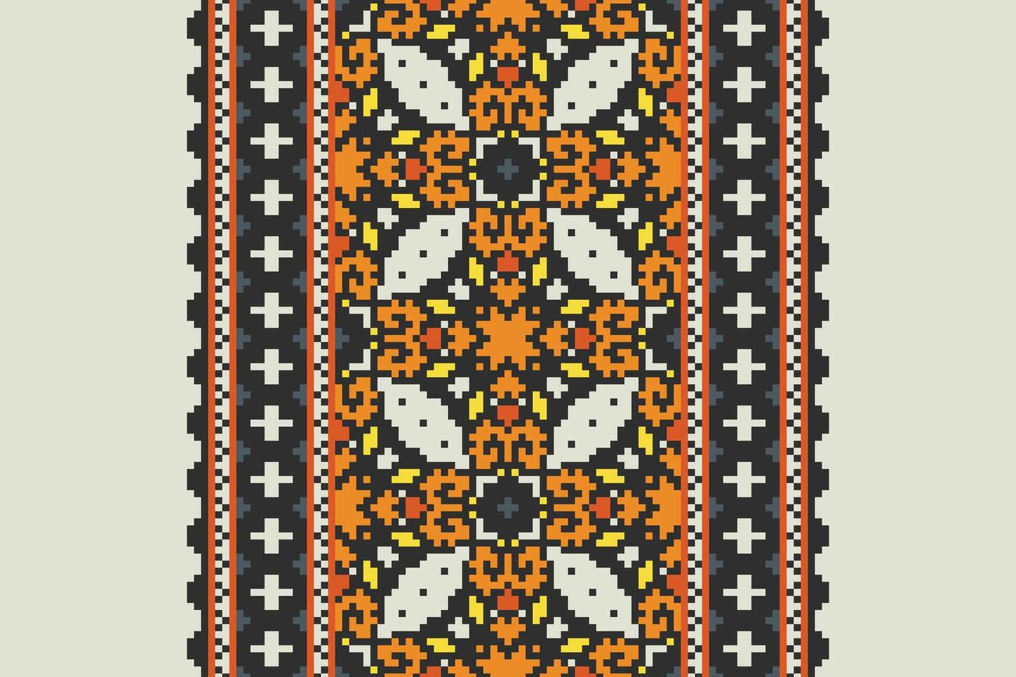 Navajo pattern Seamless Bandana print silk Motif embroidery, Pixel Ikat embroidery Design for Print indonesian batik motif embroidery native american kurta mughal design vector