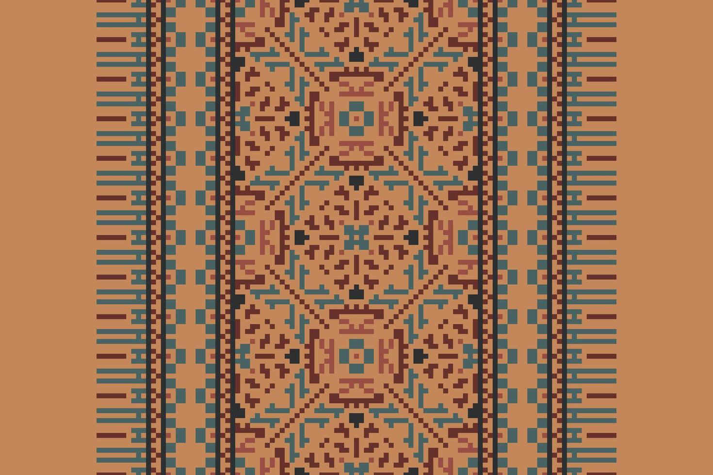 Navajo pattern Seamless Mughal architecture Motif embroidery, Pixel Ikat embroidery Design for Print pattern vintage flower folk navajo patchwork pattern vector