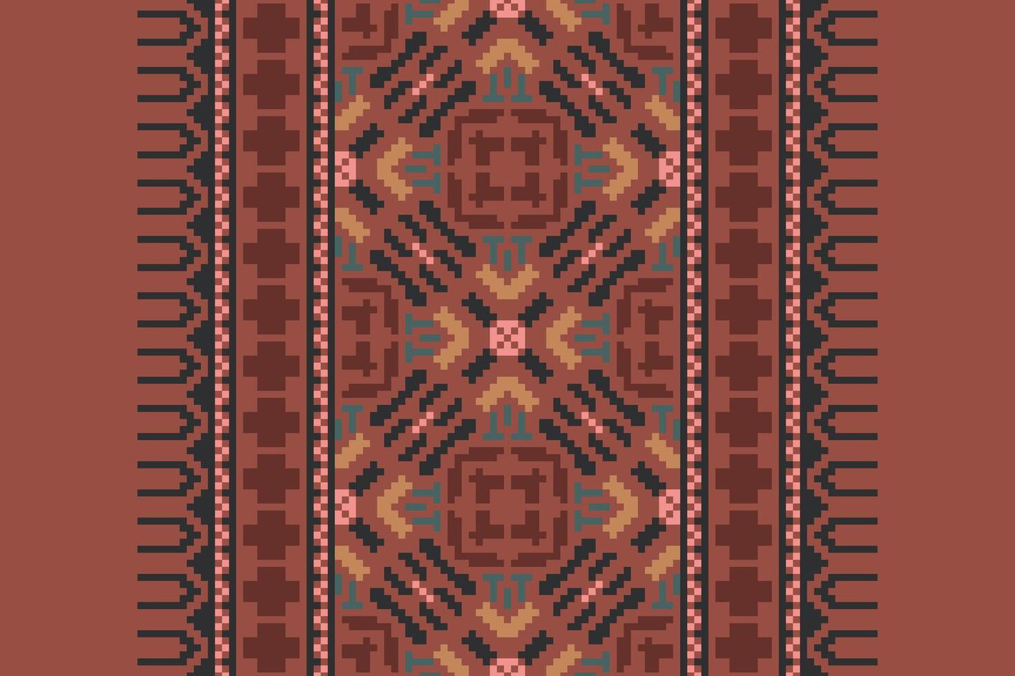 Navajo pattern Seamless Mughal architecture Motif embroidery, Pixel Ikat embroidery Design for Print figure tribal ink on cloth patola sari vector