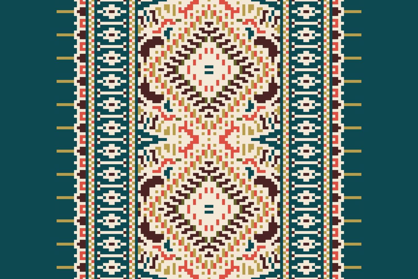Patchwork pattern Seamless Mughal architecture Motif embroidery, Pixel Ikat embroidery Design for Print egyptian pattern tibetan mandala bandanna vector