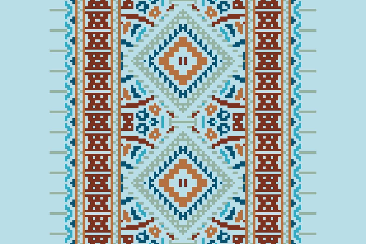 Baroque pattern Seamless Bandana print silk Motif embroidery, Pixel Ikat embroidery Design for Print Texture fabric saree sari carpet. kurta patola saree vector