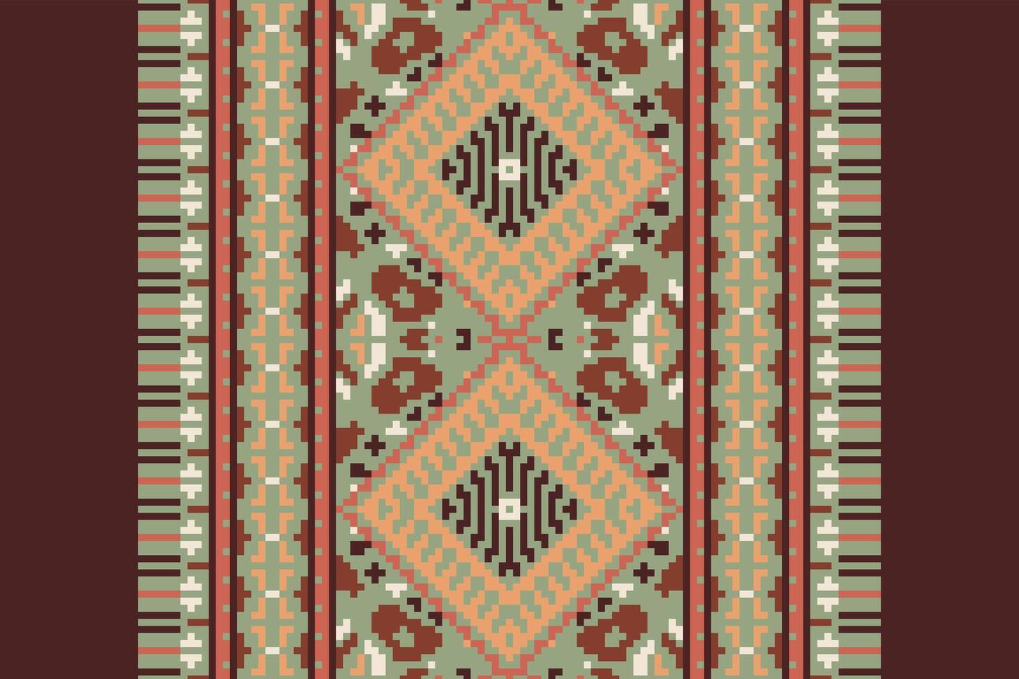 Baroque pattern Seamless Mughal architecture Motif embroidery, Pixel Ikat embroidery Design for Print endless arabesque cloth dupatta shawl bandana print silk kurta men vector