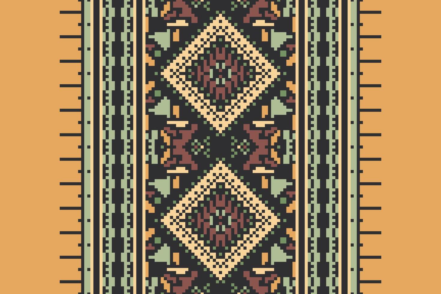 Dupatta pattern Seamless Bandana print silk Motif embroidery, Pixel Ikat embroidery Design for Print endless arabesque cloth dupatta shawl bandana print silk kurta men vector
